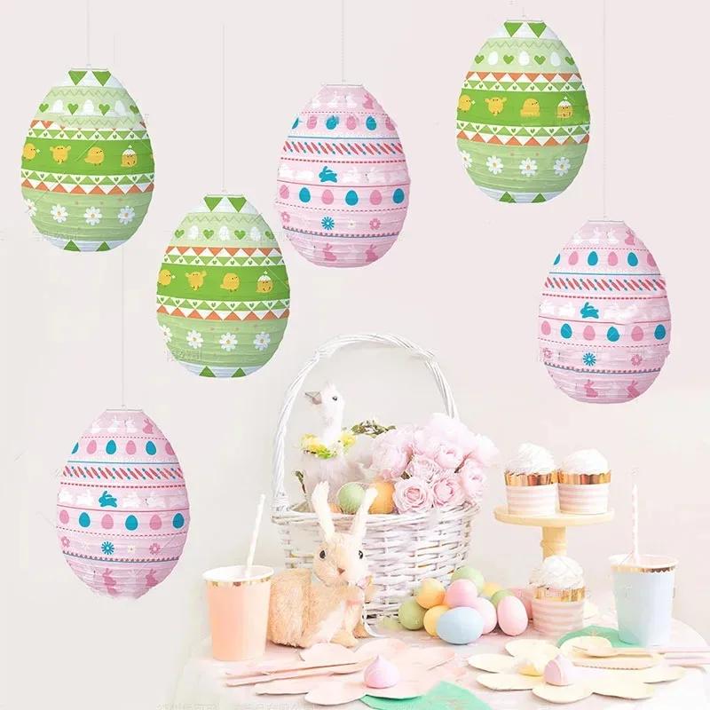 2026 Latest Models Easter Decor Coloful Egg Paper Lanterns Cartoon Rabbit Chick DIY Hanging Pendant Happy Easter Day Party Decor