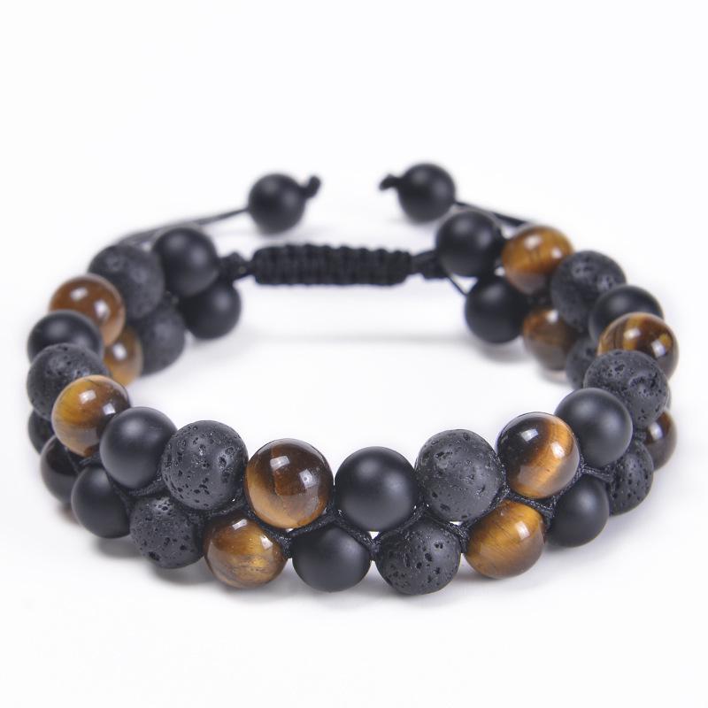 Men's Adjustable Braided Yoga Bracelet with Tiger Eye and Agate Stones