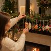 Flat Wooden Christmas Hanging Ornaments with, Set of 8 for Holiday Tree Decor