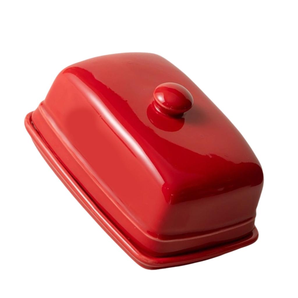 Porta burro in ceramica di forma rettangolare moderna con finiture lisce, vassoio da portata multiuso adatto per frigorifero di cucina