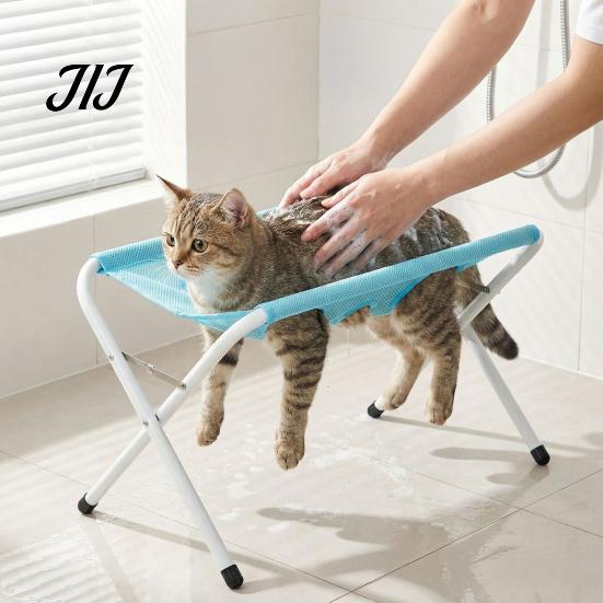 Dog Grooming Mesh Support Pet Hammock with Stand, Folding Cat Table, Adjustable Restraint for Bathing Washing Station Cats Dogs Nail Trimming