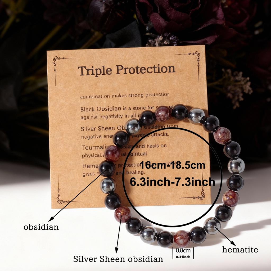 Festive Gifts Black Onyx Hematite Red Gold Flake Glass Beaded Bracelet Minimalist Fashion Jewelry For Men Women Daily Wear Gift