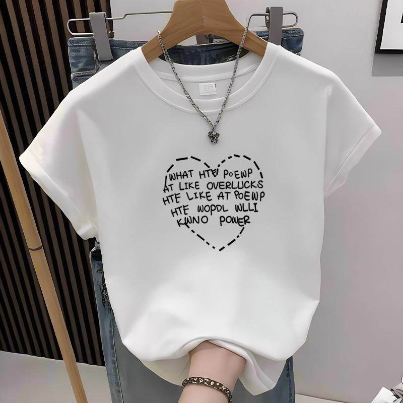 

Love printing pure cotton shoulder short-sleeved t-shirt women s summer design sense niche loose flying sleeves white top tide XXXL