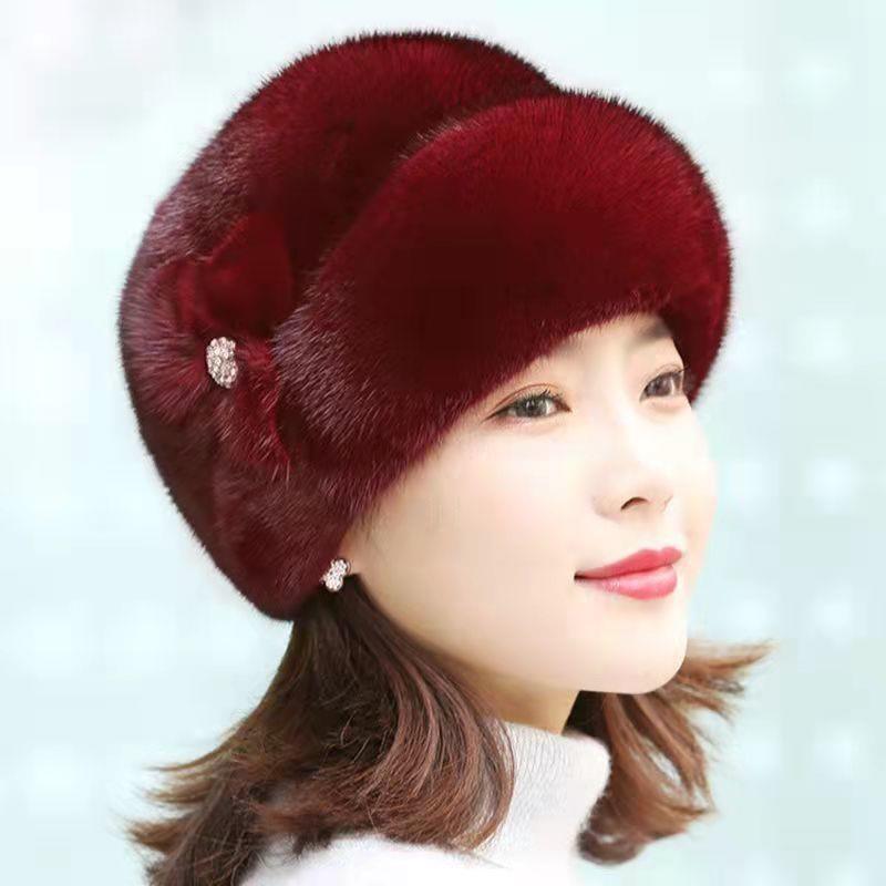 New mother hat women's winter imitation mink hair top hat fashion leather thermal hat middle-aged and elderly fur headhat trend