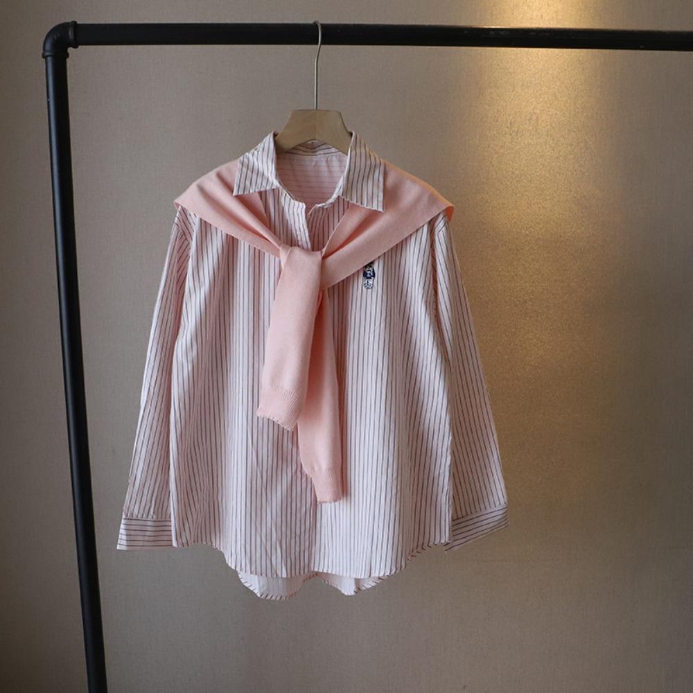 

Button Up Striped Shirts Women Y2K Long Sleeve Blouse Korean Knitted Shawl Shirts Streetwear