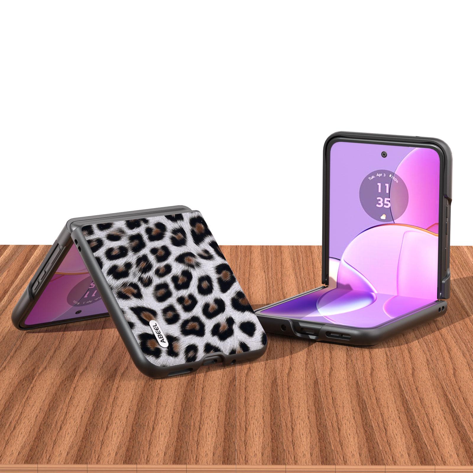 

ABEEL For Motorola Razr 40 5G Leopard Texture Phone Cover PU Leather+PC Scratch Resistant Case Silver
