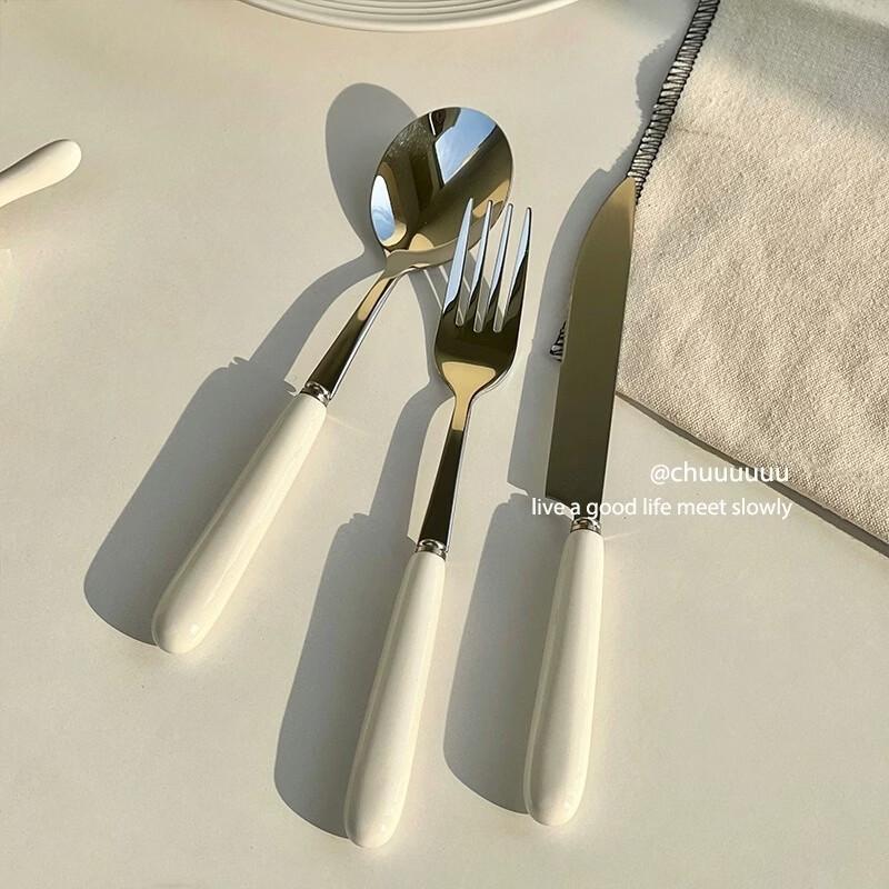 

ZISIZ 304 Stainless Steel 3-Piece Cutlery Set, White (Set of 6)