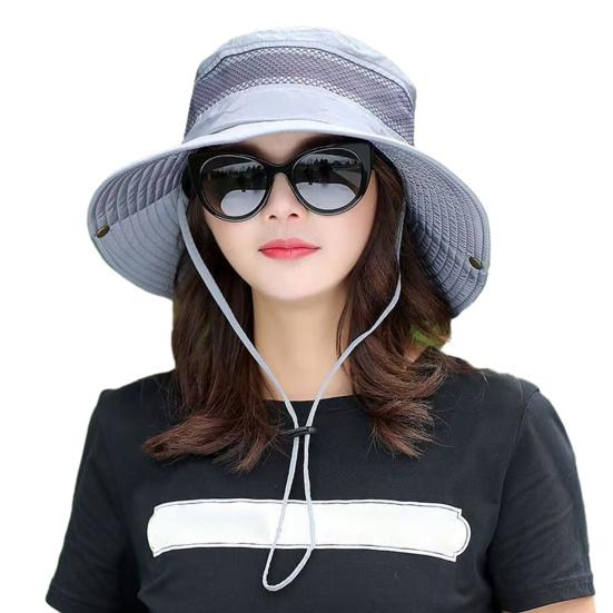 Fisherman Hat Wide Brim Breathable Mesh Sun Hat with Adjustable Drawstring Outdoor Climbing Fishing Hat