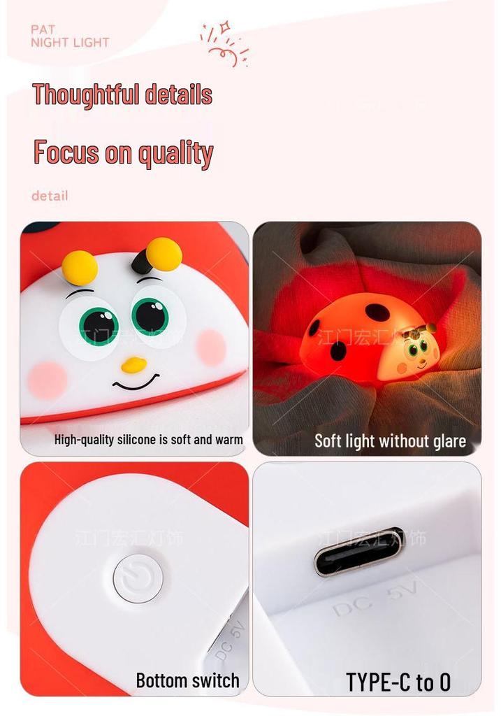 Cross-Border Ladybug Silicone Night Light: Rechargeable LED Bedside Ornament