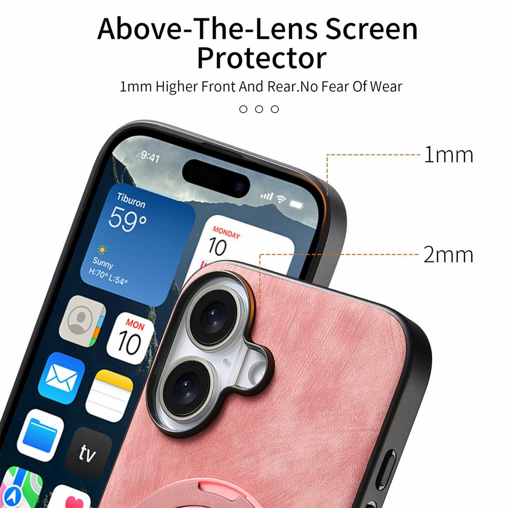 For iPhone 17 Phone Case with Rotating Kickstand Stress Relief Retro Leather Back Cover