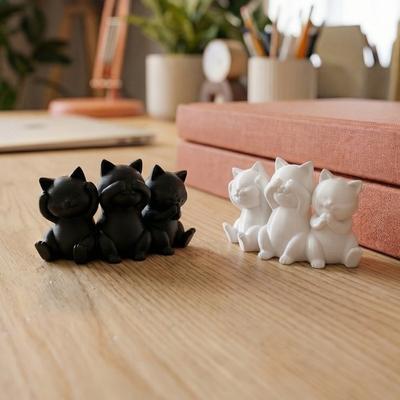 Creative Gift 3D Printed Three Wise Cat Figurine Creative Exquisite Desktop Ornament Artistic Unique Animal Statue Desktop Decor