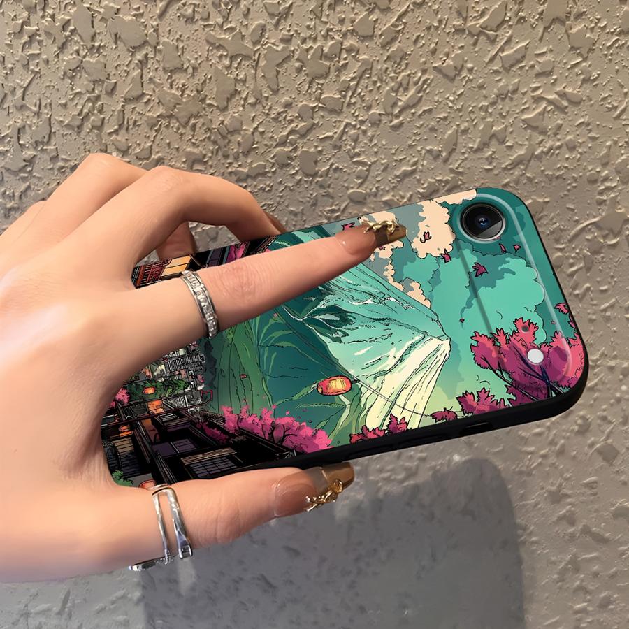 Black Soft Phone Cover Case for iPhone XS Max 15 16 14 Plus 13 12 11 17 Pro Max 17Air XR 7 8 Japanese Mount Fuji Scenic Area