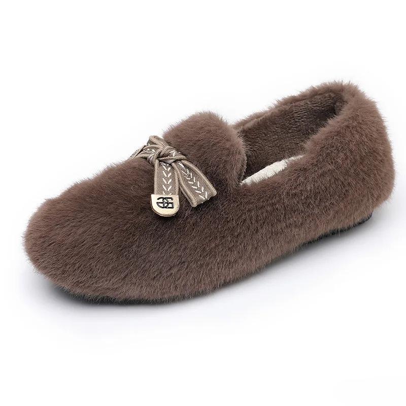 Fashion Winter New Bow Tie Fashionable Women's Cotton Shoes Simple Comfortable Casual Warm Wear-resistant Versatile Flat Shoes