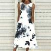 Women Plus Size Sleeveless Round Neck Dress Bright Tropical Flamingo Printed Loose Maxi Gown
