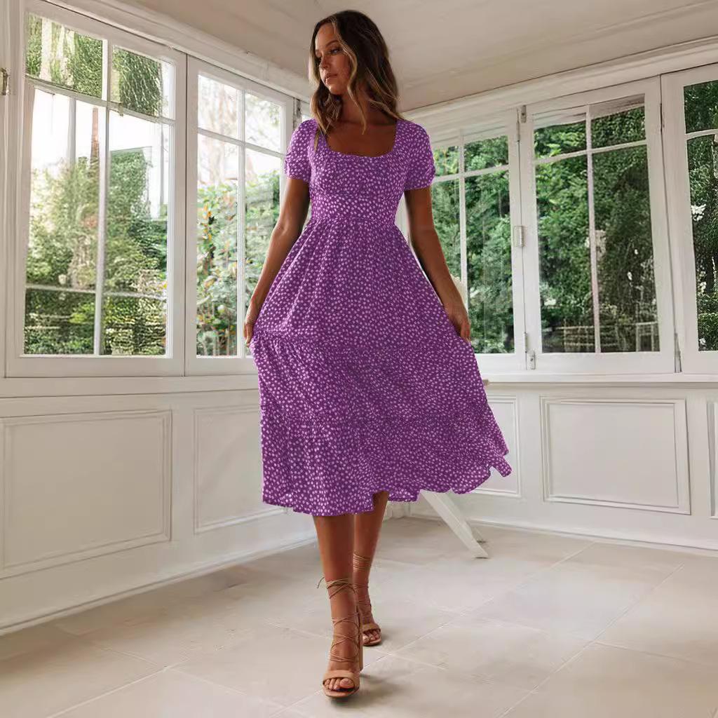 

GMXIA Платье с квадратным воротником, рукавами-фонариками и цветочным принтом, длинная юбка XXL синий