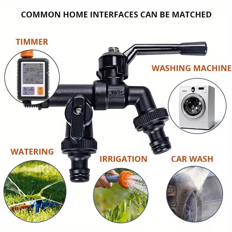 Kran zewnętrzny 1/2 Ogrodnictwo Podwójne wyjście wody Mosiężna dysza Jeden na dwa wyjścia Podwójny smoczek Nano Czarny Miedziany kran