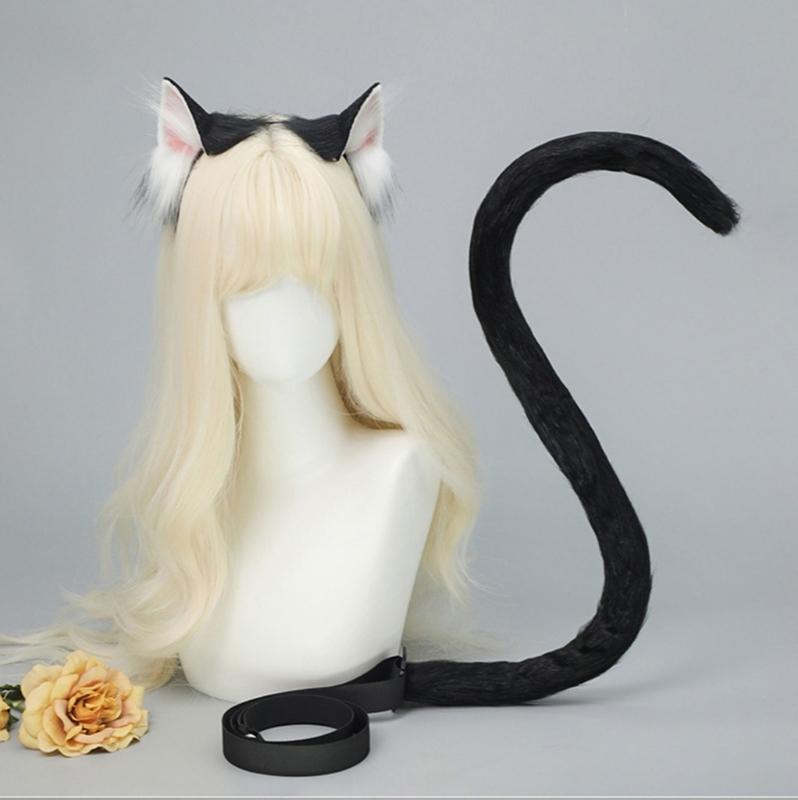 Cats Costume Accessories Cats Ear Headband Plush Tail Anime Cosplay Outfit for Women Masquerade Halloween Role Play