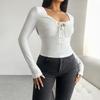 Women's T-shirt Y2K Casual Knitted Lace Up Long Sleeve Top