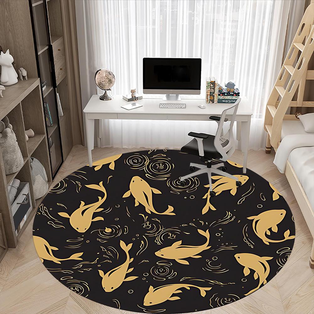 1pc Fish Pond Office Round Area Rug, Indoor Mat Suitable For Office, Under Office Chairs Bedroom Living Room Home Decor, Room Deco