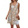Women's Summer V-neck Casual Beach Vacation Style Retro Floral Print Sleeveless Patchwork Dress