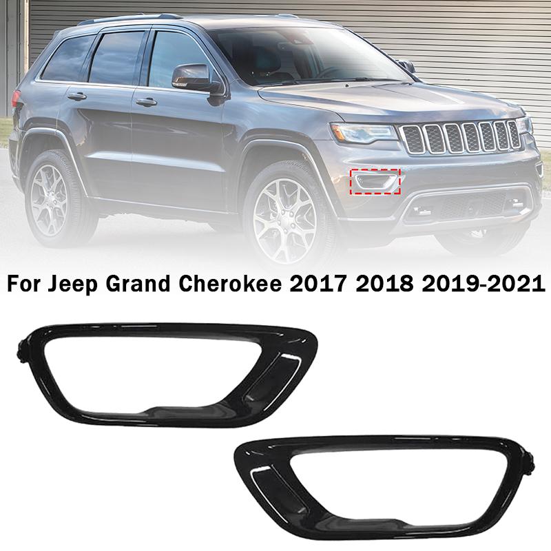 For Jeep Grand Cherokee 2017 2018 2019 2020 2021 Car Front Fog Light Cover Grill Bright Black Fog Lamp Frame Bezel Trim