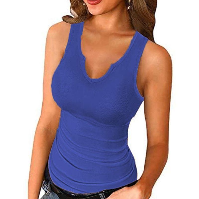 Solid Color U-neck Sleeveless Slim Fit Top Pure Color U Neck Sleeveless Tops Women