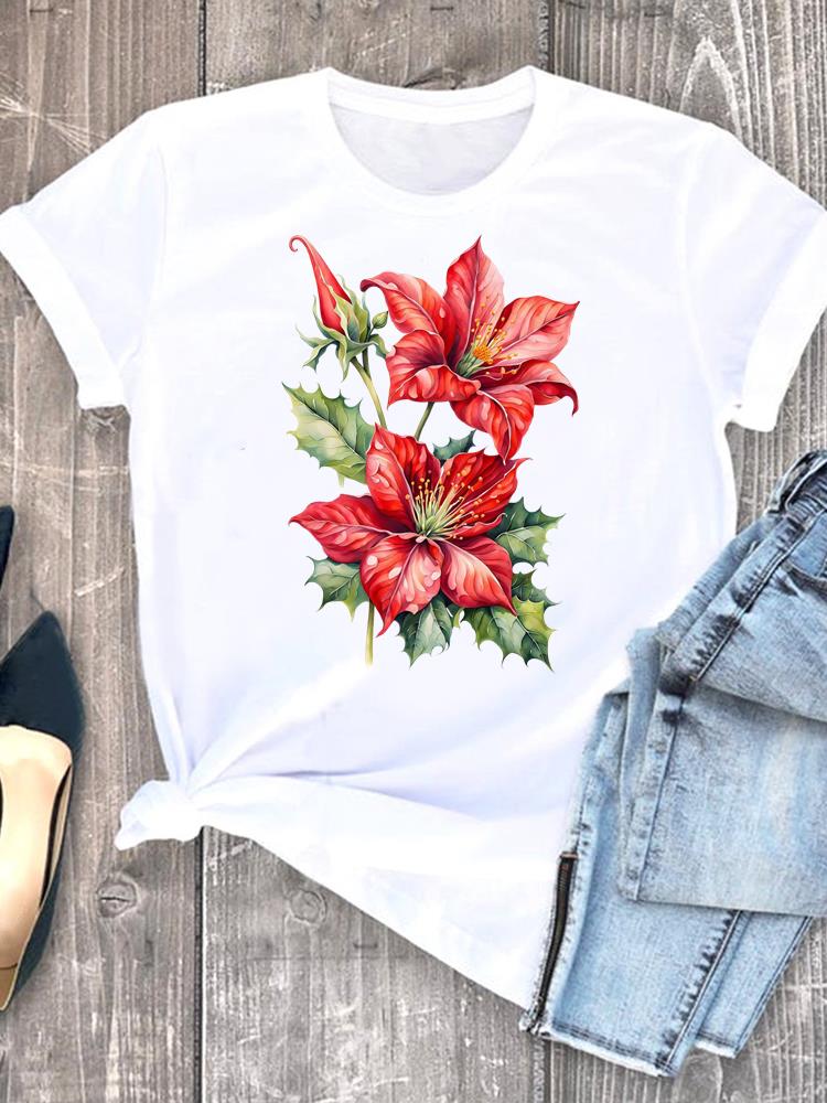 (Asian Size) flower sweet 90s  Short Sleeve T-shirts Lady Female Top Printed Fashion Clothing Women Graphic Casual T Shirt Tee