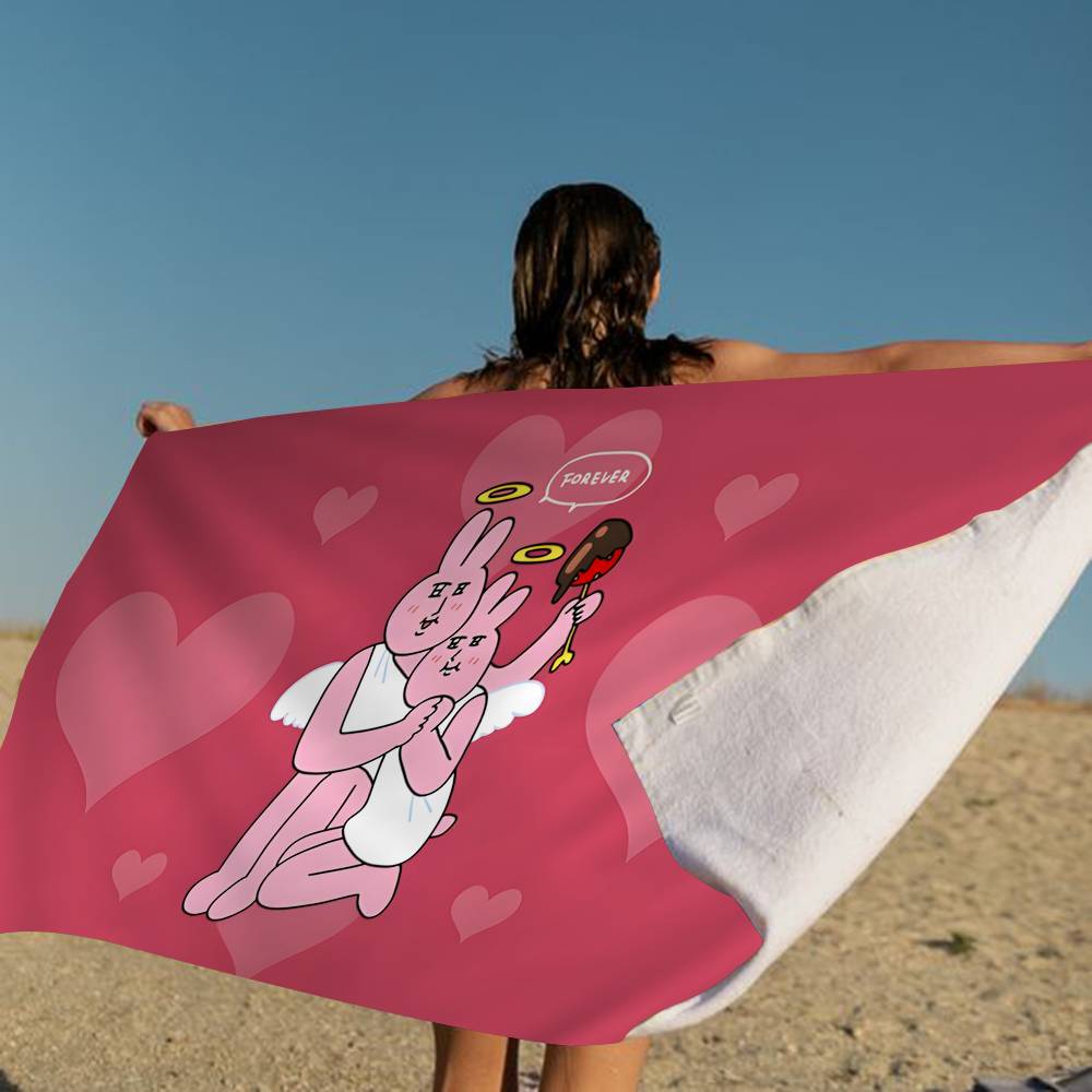 My F-Friend Pink Rabbit Funny Microfiber Blanket Drying Beach Towels Oversized Printing Super Absorbent Pool Towel Blanket