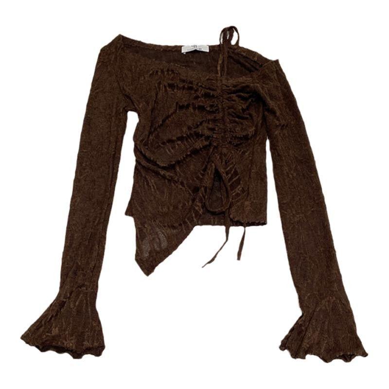 2024 Autumn Korean Chic Off-Shoulder Bell Sleeve Cropped Top for Women