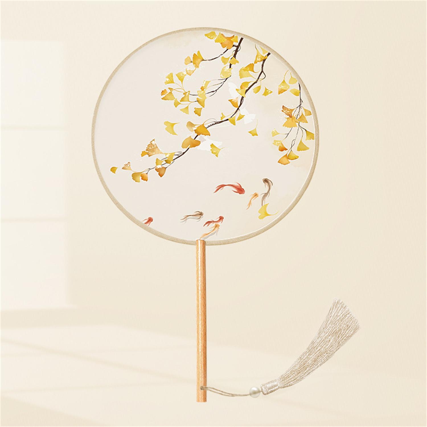 

Китайский круглый веер для рук, винтажный печатный шелковый веер, старинный веер для танцев с кисточками, веер для рук, костюм «Чонсам» для свадебной вечеринки, аксессуары абрикосовый