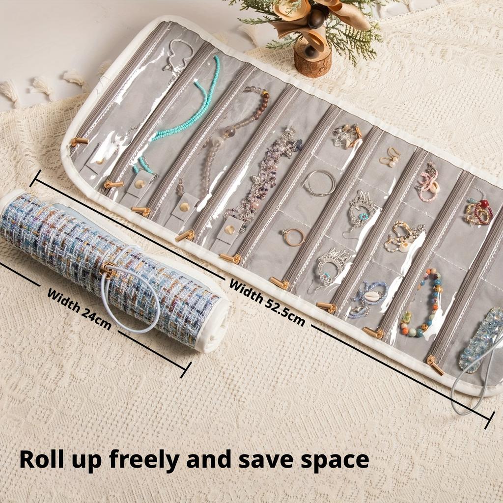 Faltbare Reise-Schmuckaufbewahrungsbox Mehrschichtig Reißverschluss Schmucketui Organizer Roll-Stil Faltbare Schmucktasche