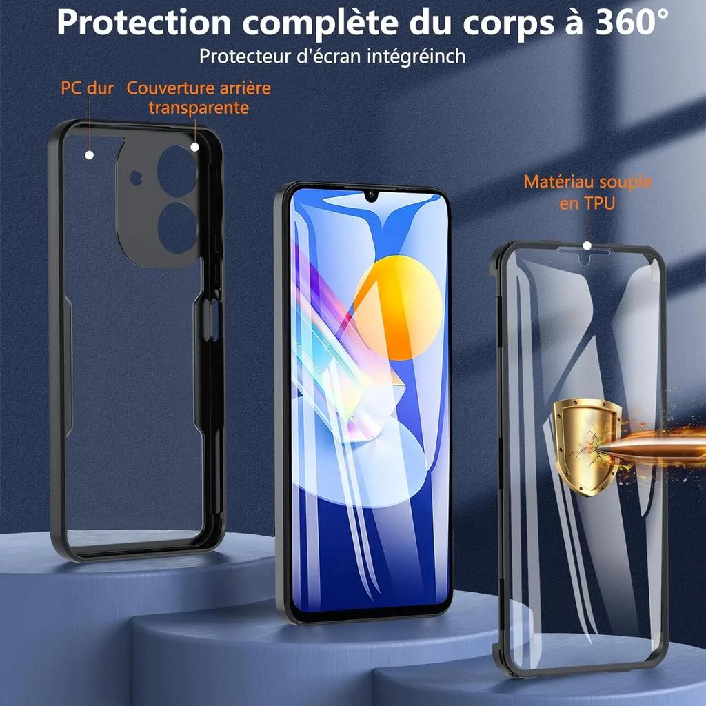 360 Helskärmsskyddsfodral med dubbelsidig skärm för Redmi 13C 12C 10C 9 9A 9C Note 13 Pro 5G 12 11S 10 9 Stöttåligt Telefonskal