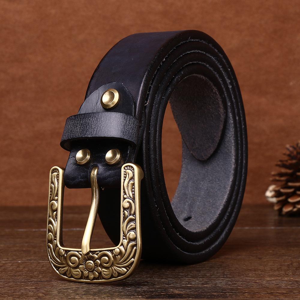 Thickened Men's First Layer Cowhide Retro Belt Copper Buckle Trendy Casual Belt