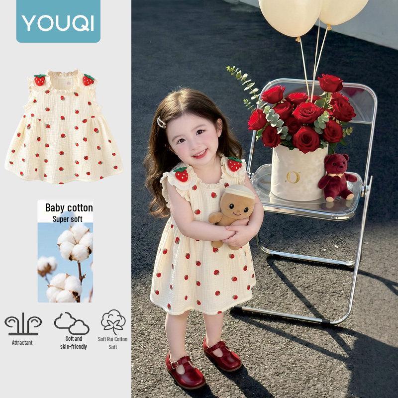 Youqi Baby 2026 Summer Red Cherry Princess Dress for Photoshoots