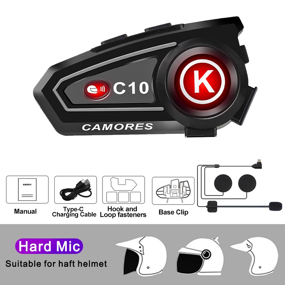 Motorcycle Helmet Headset C10 Stereo Bluetooth Roise Reduction Earphone IPX6 Waterproof  Support Connecting 2 Phones Same Time