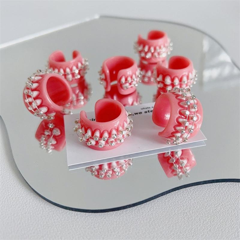 Creative Design Teeth Brackets Lovely Resin Rings for Women Men Open Lover Rings Fashion Ring Jewelry Accessories Gift