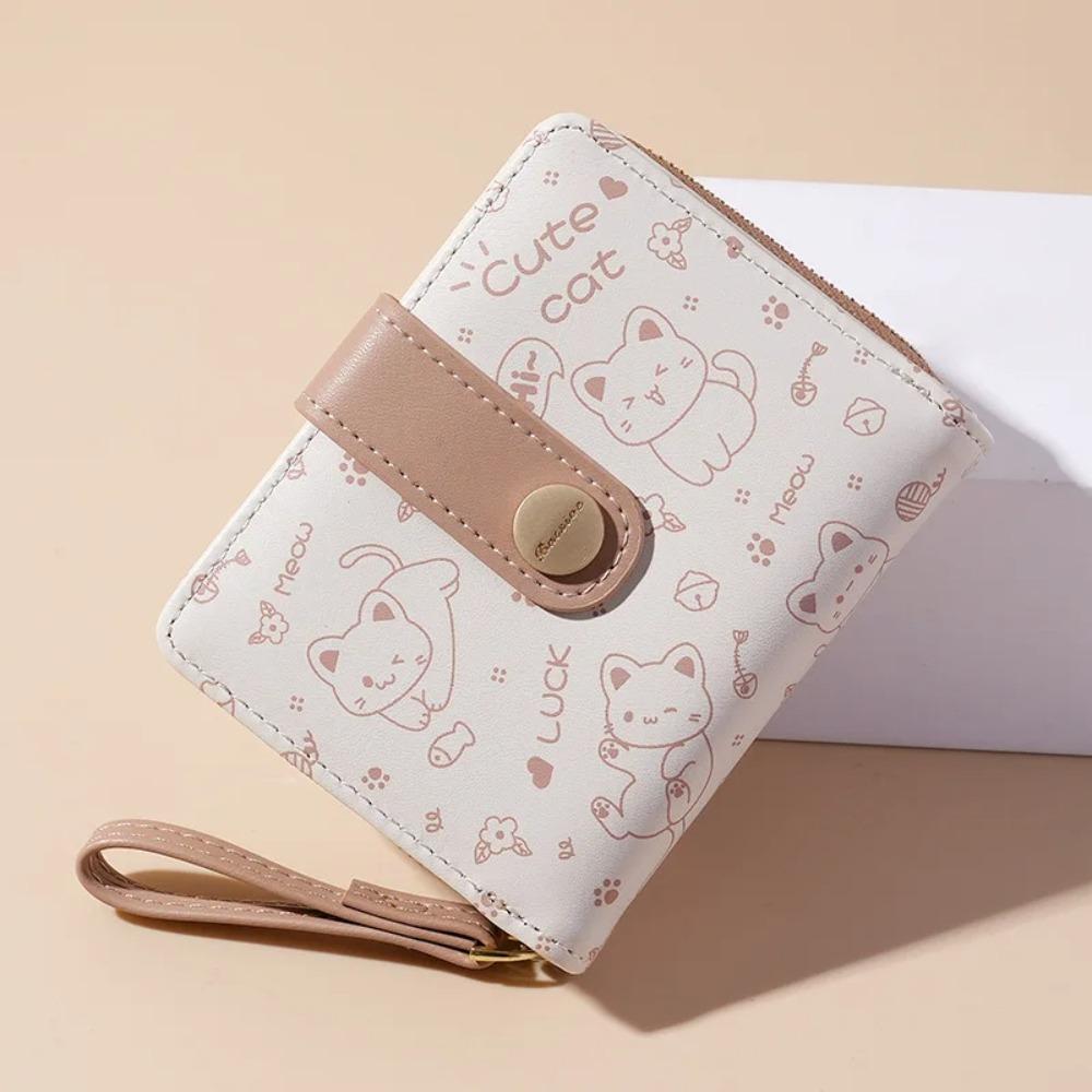 Waterproof Short Student Money Bag Pu Zipper Wallets Key Storage Cute Cat Girls Wallet  Student