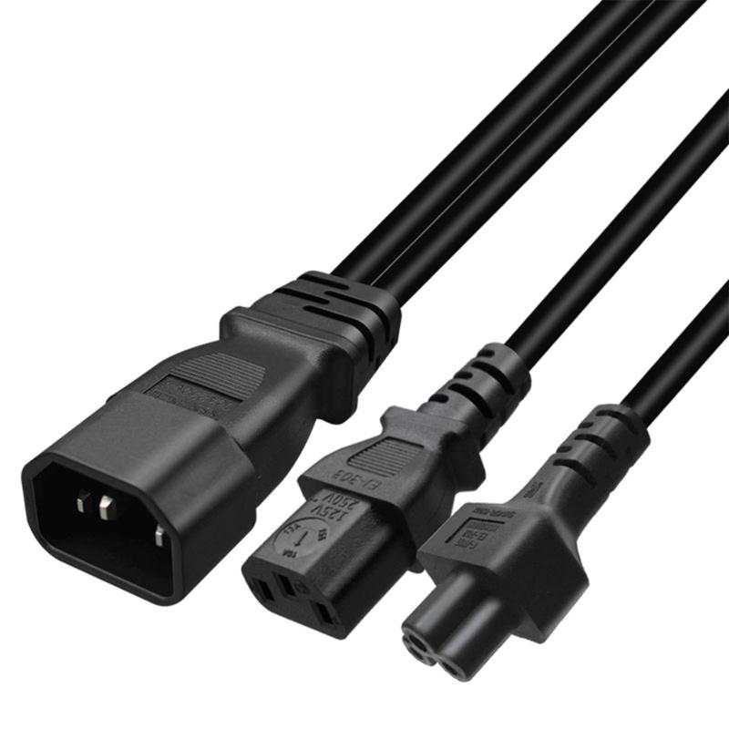 IEC C14 Stecker Verlängerungsstromkabel 3-poliger Stecker IEC320-C14 auf IEC320-C13+C5 Konverter-Adapterkabel