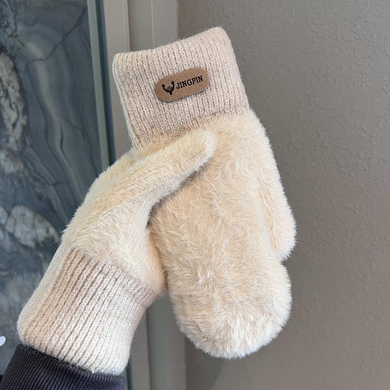 Fleece thickened gloves winter men and women couples wool knitted to keep warm and cold students outdoor riding with fingers