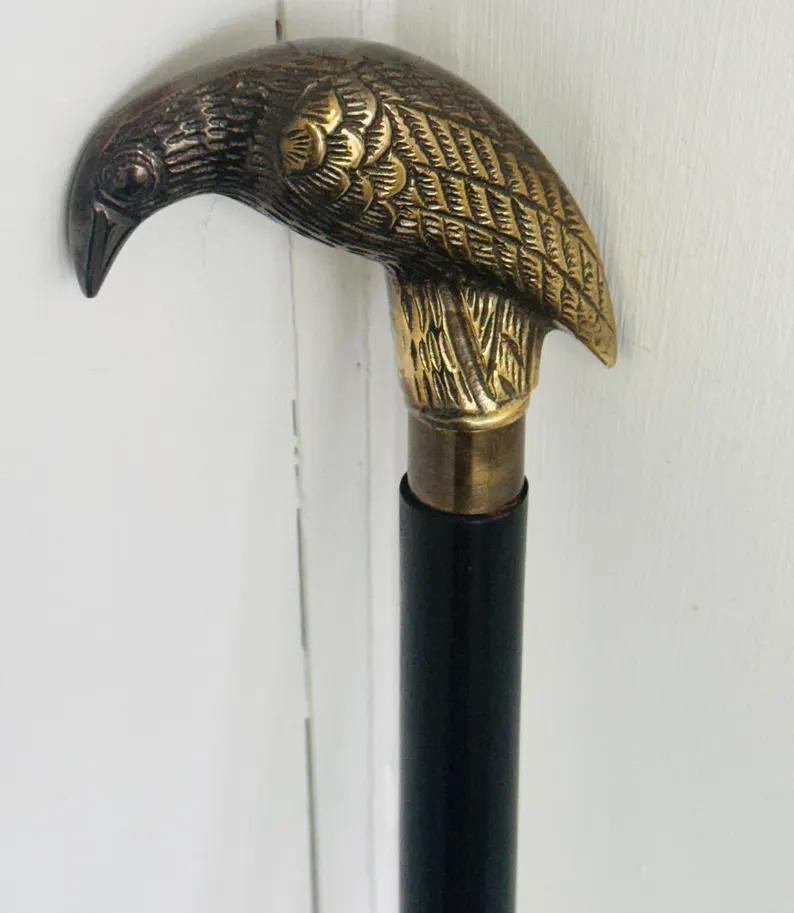 Brass Raven Crow Handle Designer Black Wooden Walking Stick Cane Gift