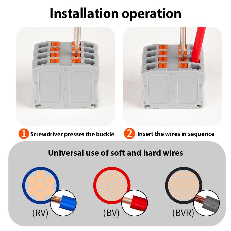 Zasouvací drátové konektory Elektrický kabel Svorkovnice Vícenásobný vstup/výstup na lištu DIN s upevňovacím otvorem Spojovací DIY připojení