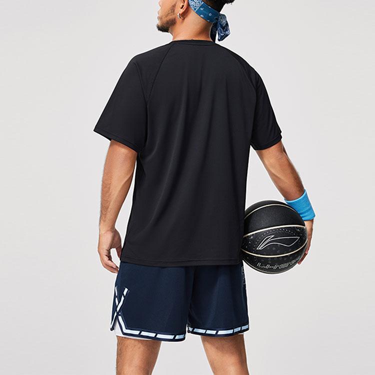 Li-Ning Badfive Letter Print Round Neck Quick-Dry Breathable Short Sleeve T-Shirt Men Tops Black ATSU079-6