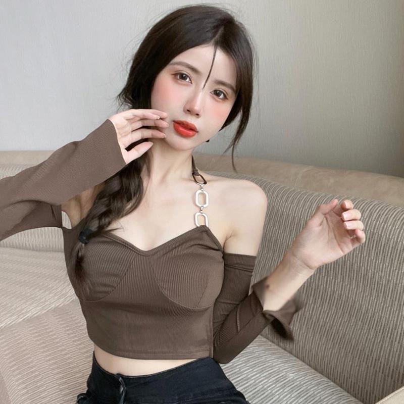 

Женская футболка с открытыми плечами и открытой спиной, укороченный топ с открытой спиной One Size