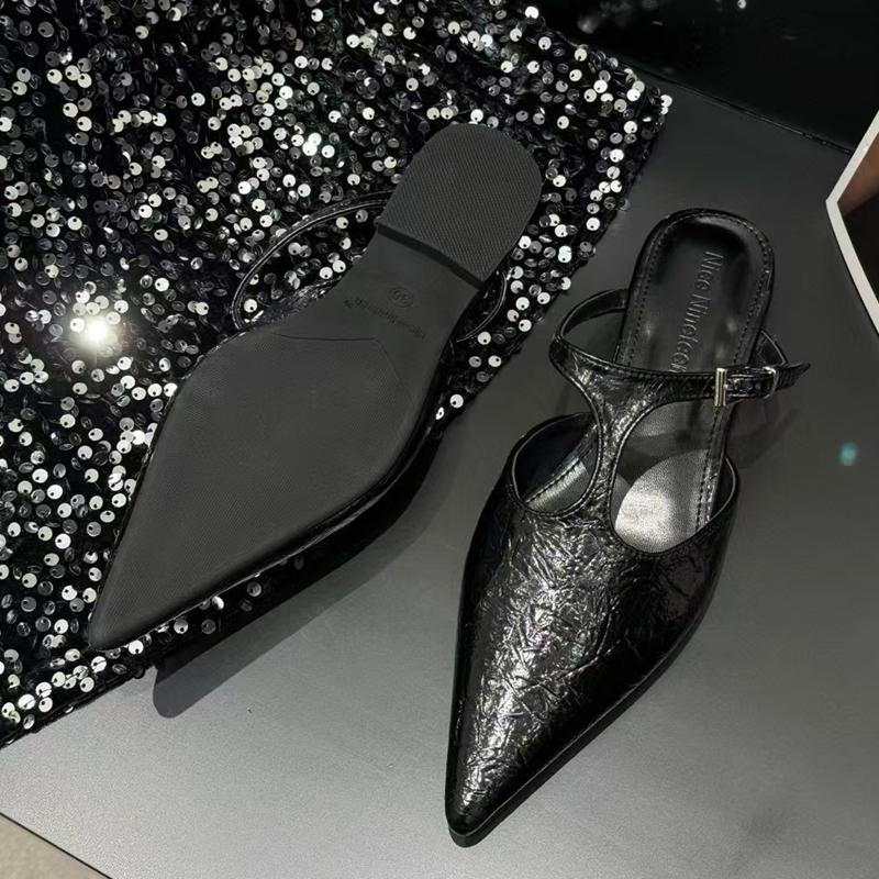 Fashion SUOJIALUN 2025 Summer New Brand Women Slipper Fashion Pointed Toe Ladies Elegant Muled Soft Flat Heel Outdoor Dress Sandal Slide