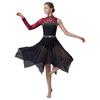 Women Modern Dance Costume Single Sleeve Dress Floral Lace Mesh Patchwork Rhinestone Classical Ballet Dance Outfit Lyrical Dress