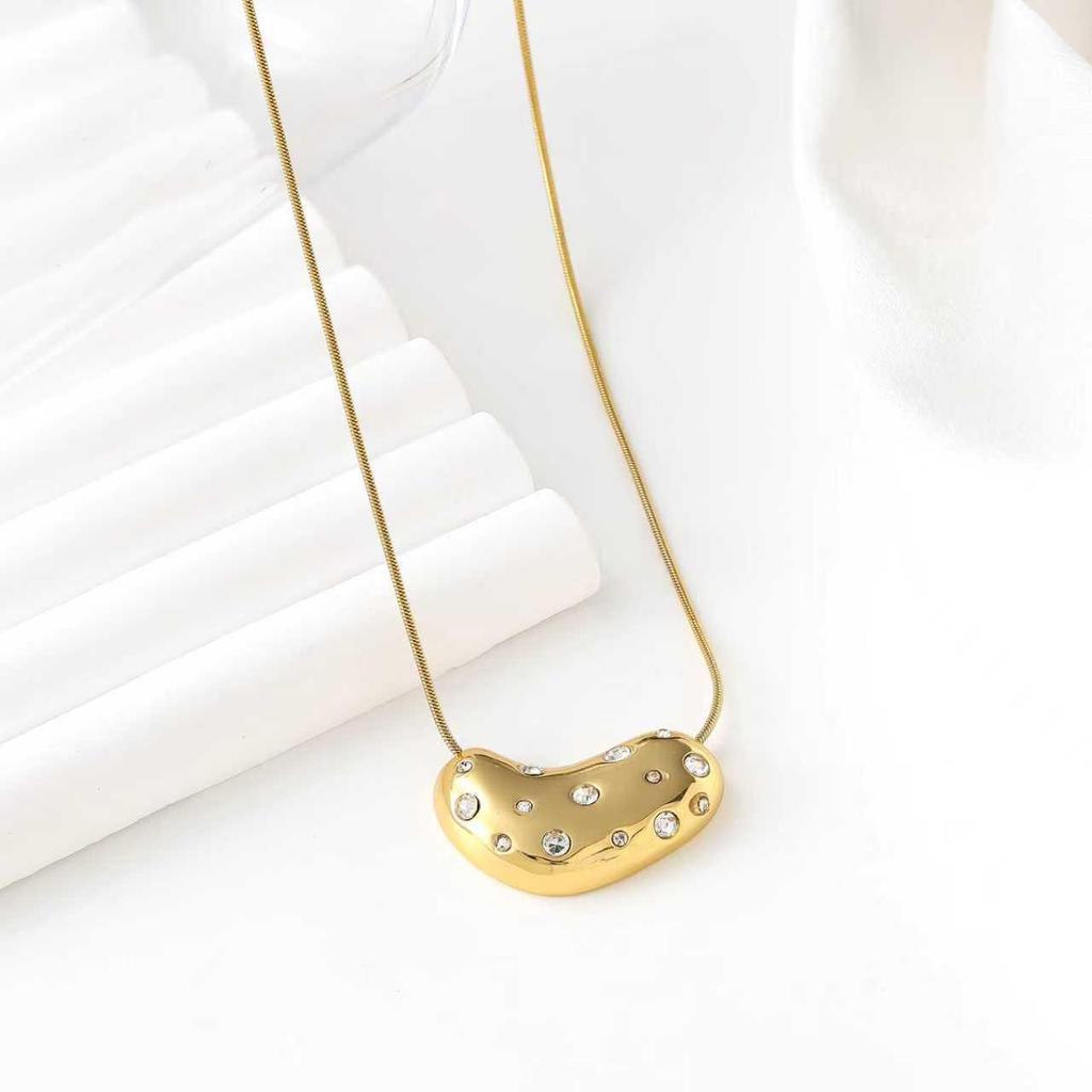 INS Style Geometric Colored Diamond Peach Heart Clavicle Chain Necklace - Women's Stainless Steel Jewelry