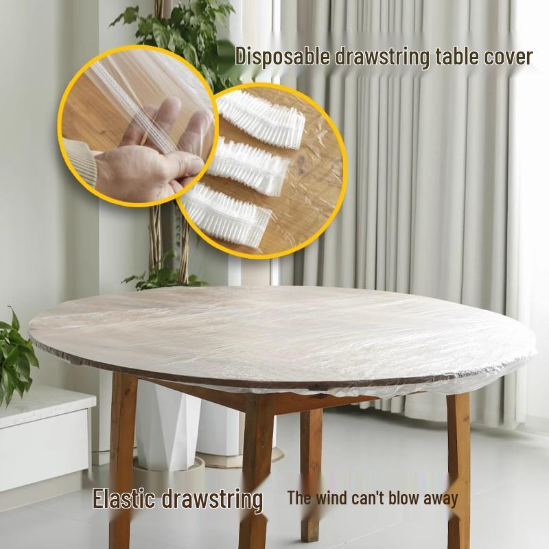 10-Piece Set: Oilproof & Waterproof Drawstring Tablecloths - Transparent & Thickened for Round/Square Tables