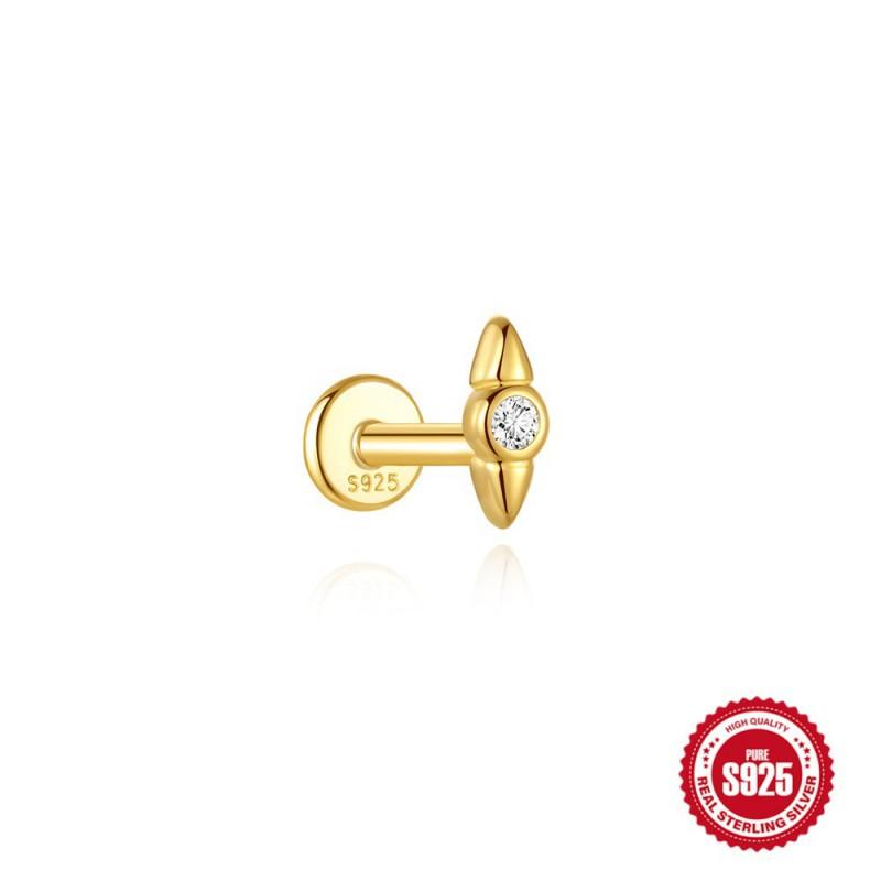 Sterling Geometric Stud Earrings With Zircon Accents Threaded Flat-Top Ear Piercing Jewelry Women Men