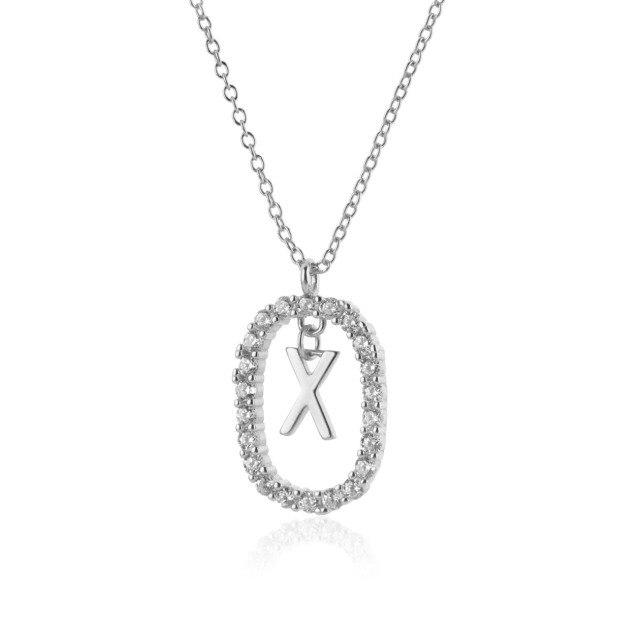 925 Sterling Silver Gold 26 Letters A -Z Alphabet Initial Long Chain Necklace Ovals Luxury Jewelry Crystal Cz Choker