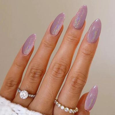 1 Set Women Nails Kit Gel Press-on Nails Purple-Color Art Fake Short Wearable FALSE